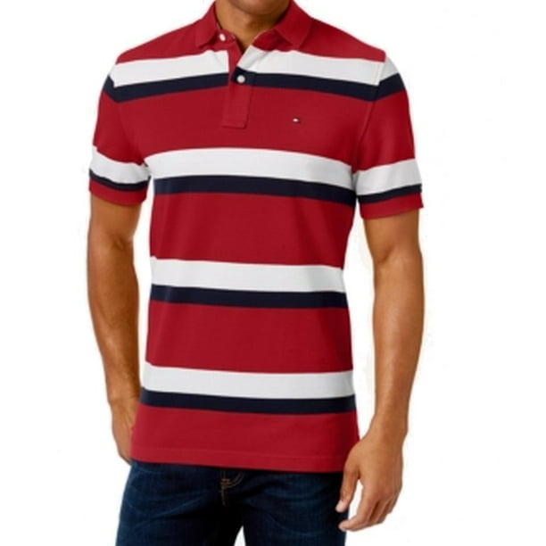 Tommy Hilfiger Mens Large Striped Polo Rugby Shirt 